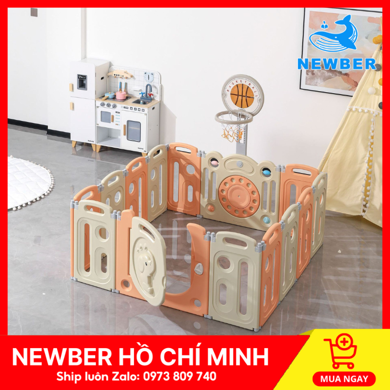 Quây Cũi Nhựa Gấp Gọn Newber Voi , Tặng Bóng Rổ, Bóng Thảm, Quây Cũi Cho Bé  An Toàn