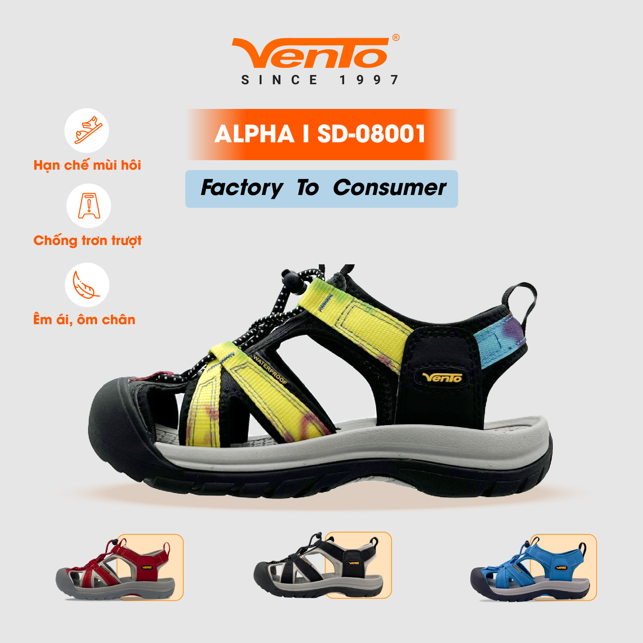 Giày dép sandals vento alpha i teen/trẻ em màu đen đi học/đi dã ngoại/đi chơi sd08001