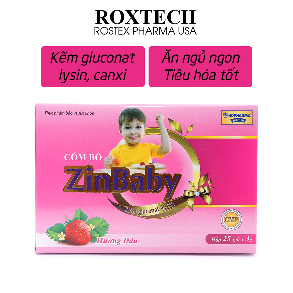 Cốm bổ ZinBaby hương dâu bổ sung kẽm, canxi, lysin giúp bé ăn ngủ ngon, tiêu hóa tốt, tăng sức đề kháng - 25 gói