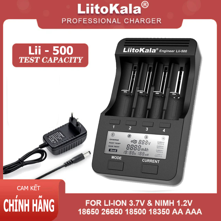 Bộ Sạc Và Test Pin Đa Năng Liitokala Lii-500 Dùng cho pin AA, AAA, 18650