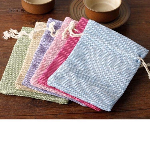Túi vải bố chất liệu linen có dây rút kích thước 10x14cm