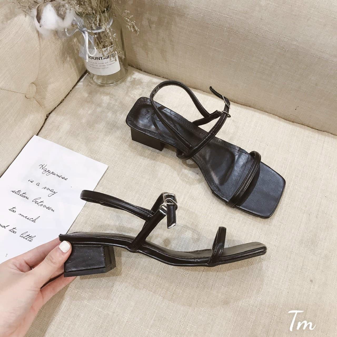 Dép sandal nữ cao gót quai ngang Hàn Quốc gót vuông 4cm- 884