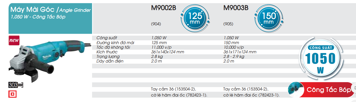 Máy mài M9003B có kích thước nhỏ gọn giúp bạn dễ dàng mang theo khi thi công công trình
