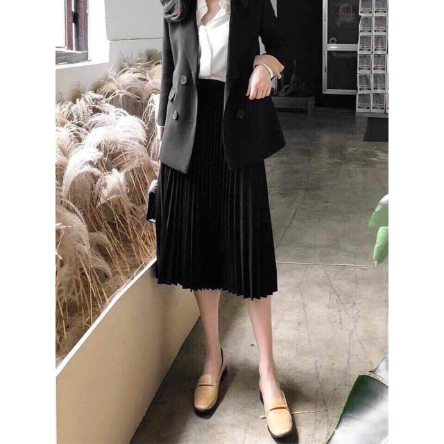 Chân váy dập ly cát hàn dáng dài