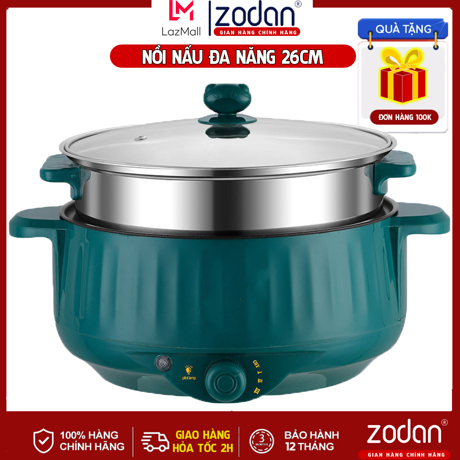  Nồi nấu đa năng nồi lẩu điện đa năng nồi hấp cao cấp 28cm 3.8L bảo hành 1 năm 