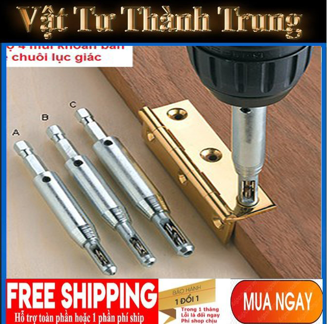 Bộ 4 mũi khoan bản lề chuôi lục giác