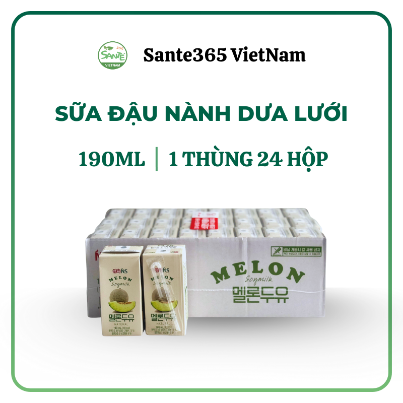 [Cận Date: 24/7/2026] Sữa Đậu Nành Dưa Lưới Hàn Quốc Chính Hãng 100% - 190ml x 24 Hộp - Sante365 VietNam