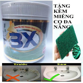 Kem tẩy gạch men 3X tẩy sạch vết ố lâu ngày trên nền gạch men, la bô, nền nhà tặng kèm miếng cọ rửa đa năng