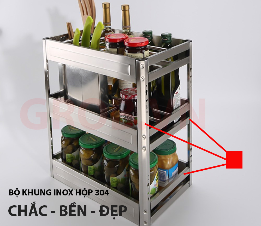 Kệ để dao thớt đa năng bằng chất liệu Inox hộp cao cấp của hãng GROB
