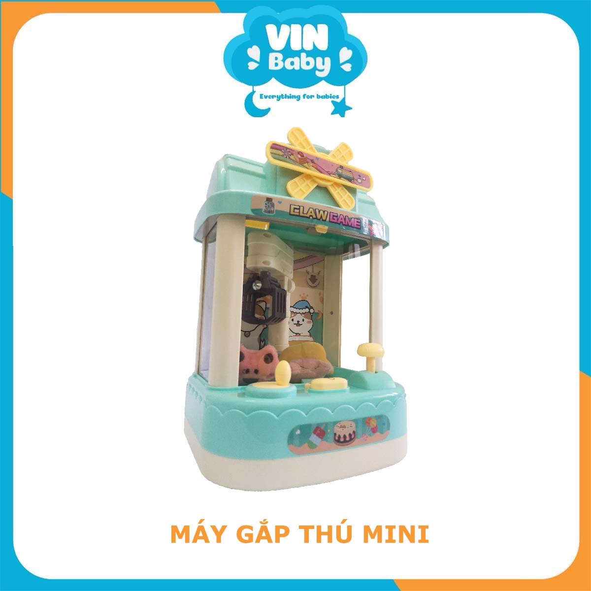 Máy gắp thú mini - Máy gắp thú bông cỡ bé, đồ chơi máy gắp thú bông, có hiệu ứng kèm sạc - VinBaby