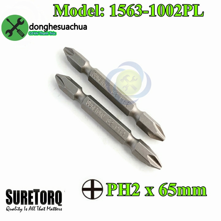 Mũi vặn vít 2 đầu ph2 suretorq 1563-1002 pl màu xám dài 65mm