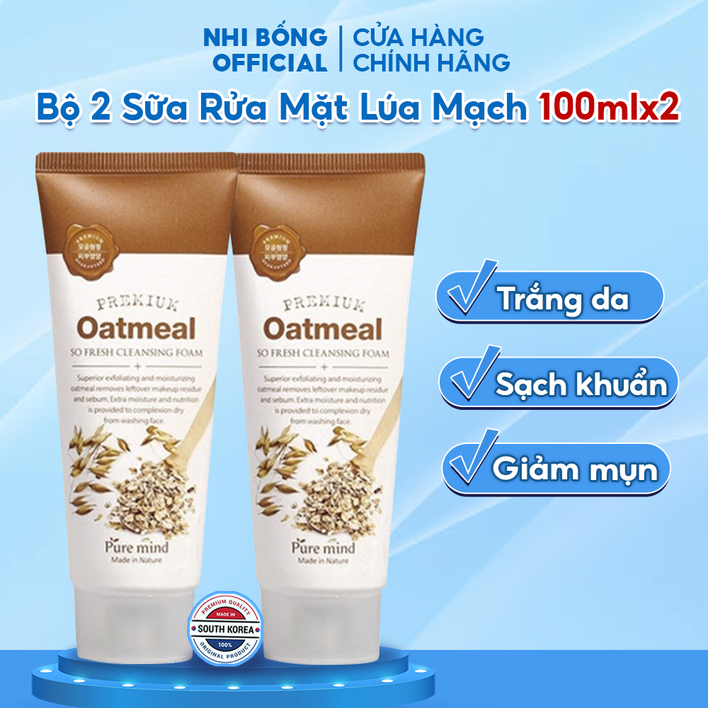 Combo 2 Sữa Rửa Mặt Pure Mind Hàn Quốc chiết xuất từ Lúa Mạch giúp trắng da dưỡng ẩm & mềm mịn da 100mlx 2 Tuýp