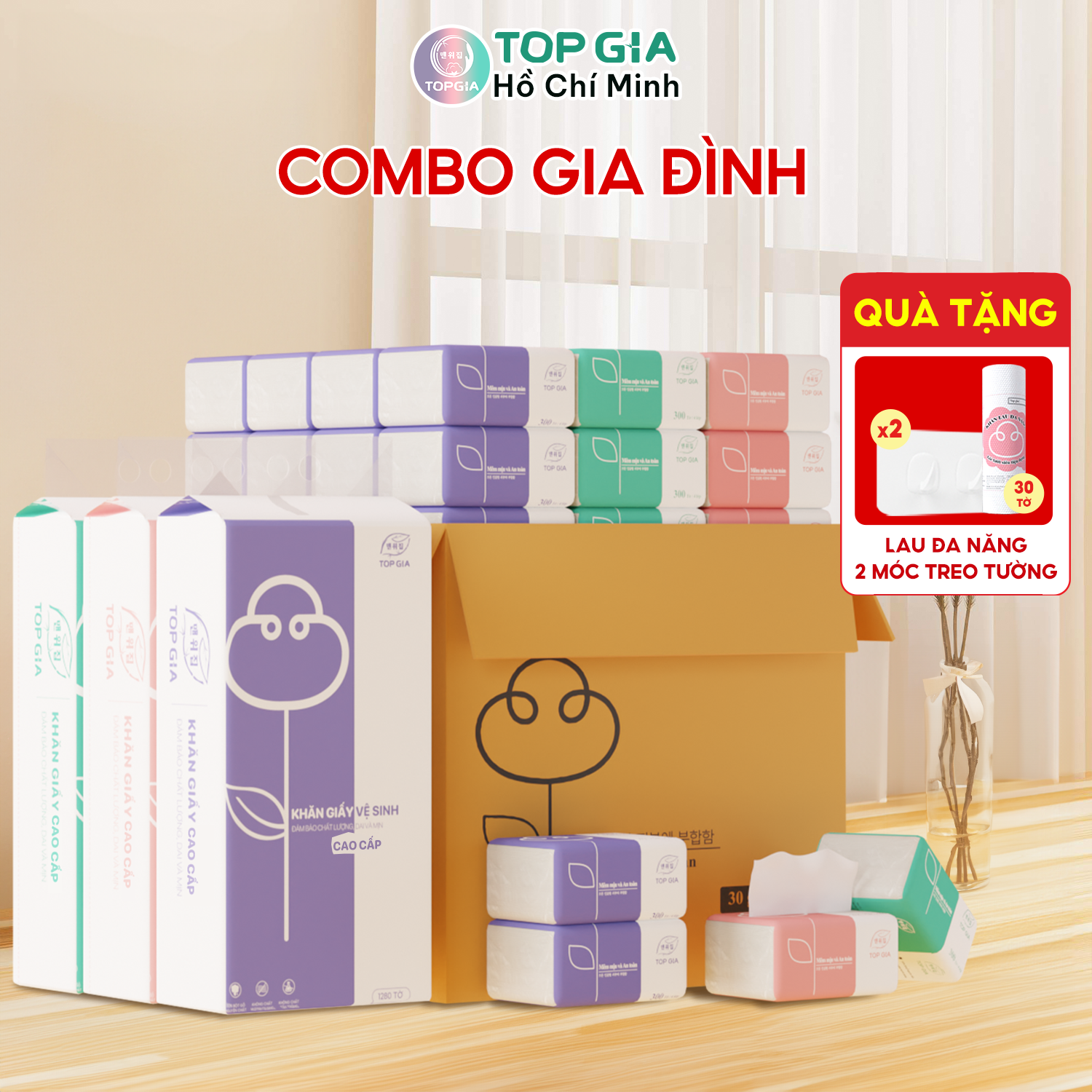 Combo gia đình siêu tiết kiệm giấy ăn top gia, khăn giấy cao cấp treo tường tiện lợi, an toàn cho mọi làn da