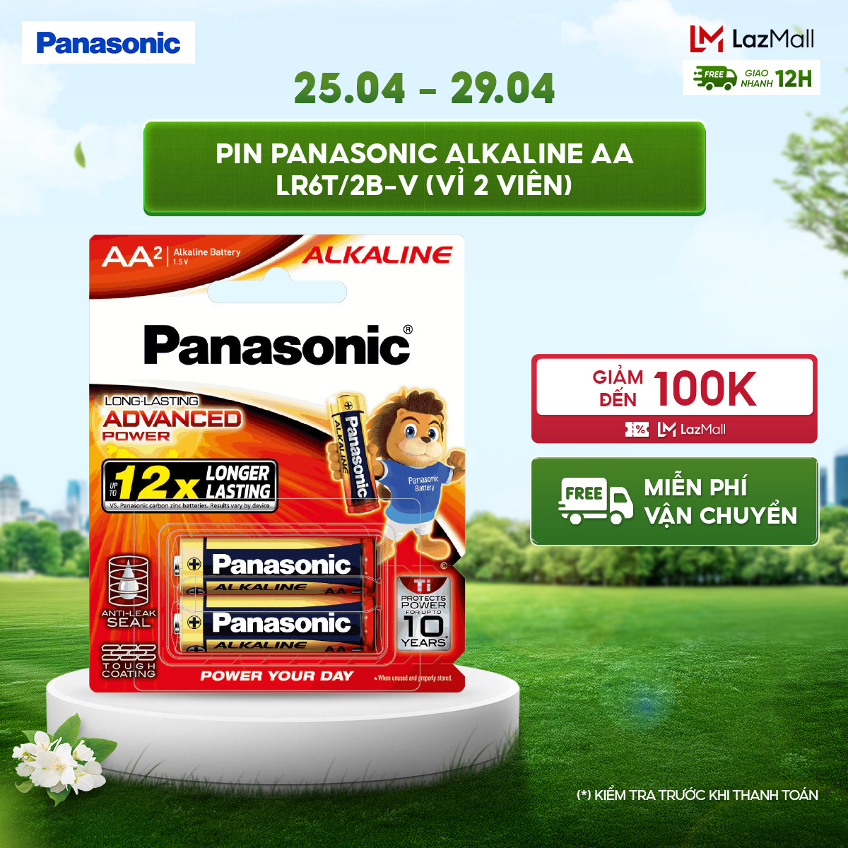 Vỉ 2 viên Pin Panasonic Alkaline AA LR6T/2B-V – Hàng Chính Hãng