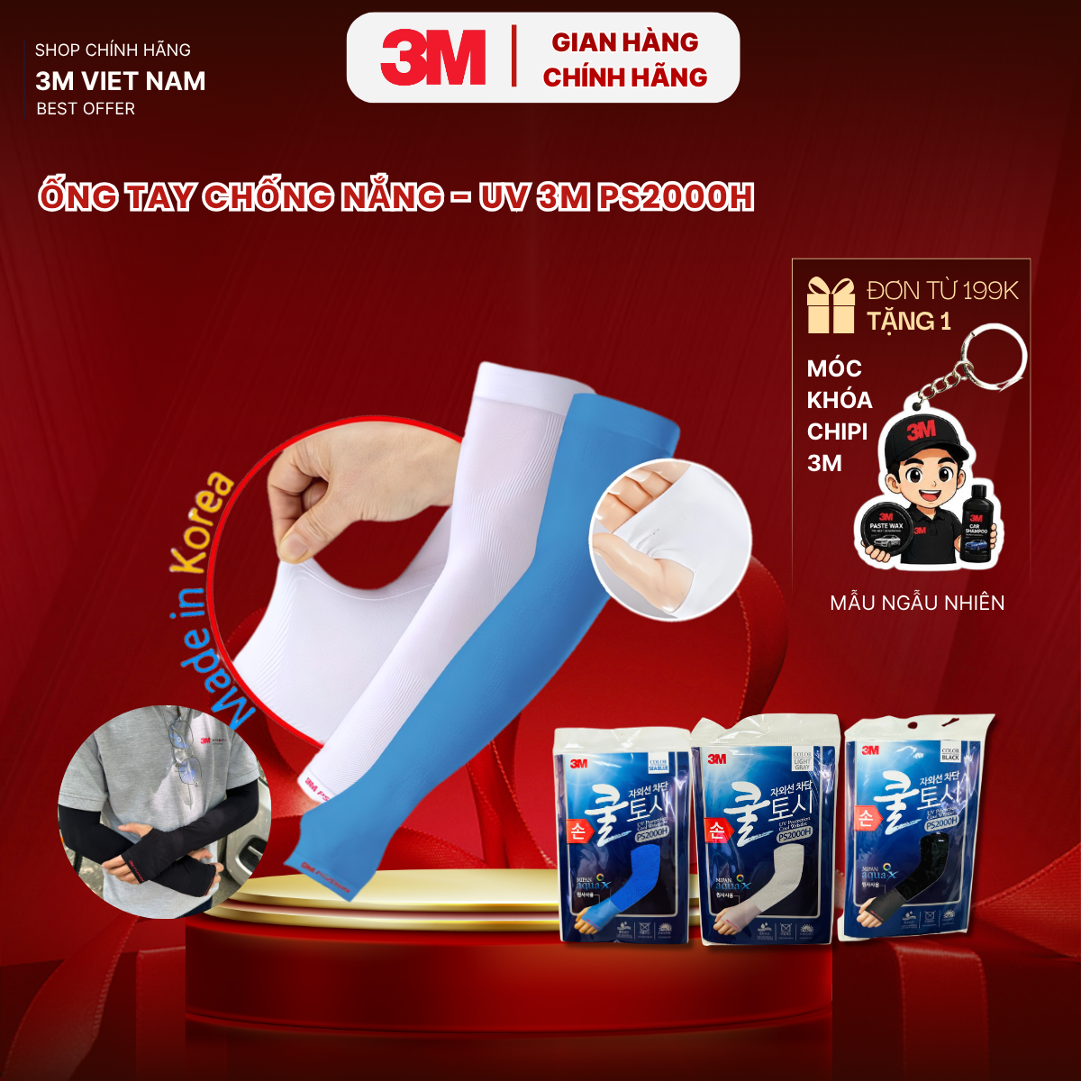 "giảm sốc ống tay 3m™ chống nắng &amp; tia uv 50+ free size < 90 kg , kéo dài 50cm phủ cổ tay mipan aquax uv protection cool wristlet ps2000 - ps2000h