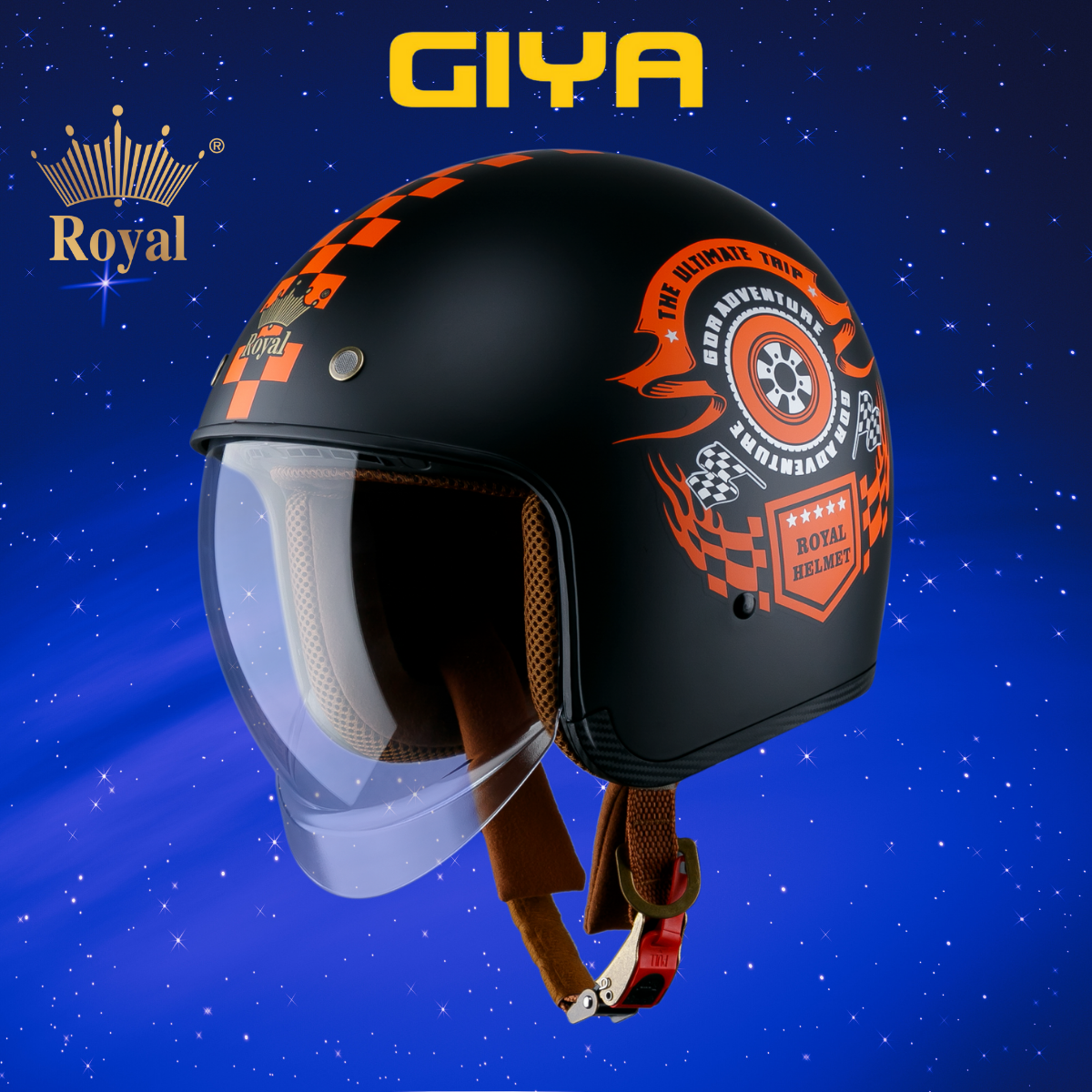 Nón bảo hiểm Royal M139 kính âm tem V1 Caro, mũ bảo hiểm kèm kính âm màu khói, tem dán cá tính - Giya Helmet