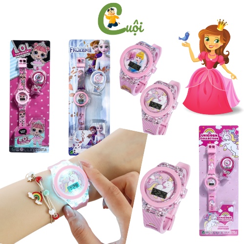 Đồng hồ trẻ em, đồng hồ điện tử elsa ngựa pony công chúa búp bê cho bé gái từ 3 đến 10 tuổi Cuội Store