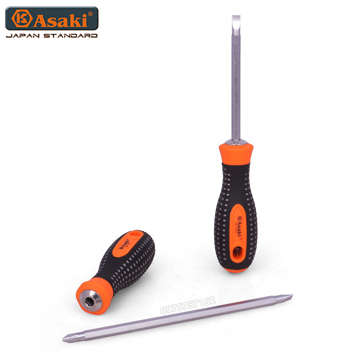 Tuốc nơ vít - tô vít 2 đầu 6x150mm cán cao su chống trượt asaki ak-7002