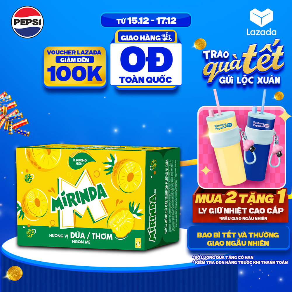   SALE 15.12  Thùng 24 Lon Nước Ngọt Giải Khát Có Gaz Mirinda Dứa  320ml lon  