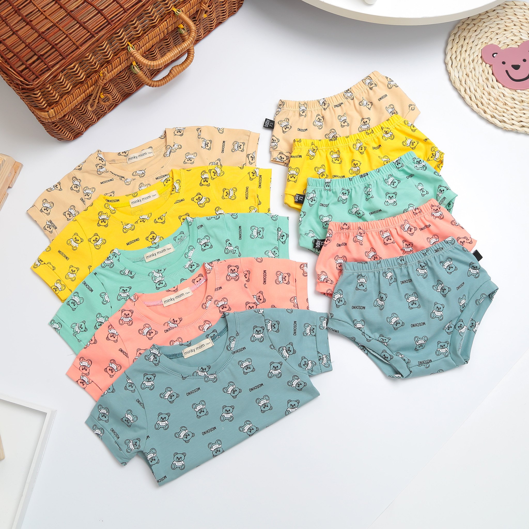 Bộ áo cộc quần chip gấu mos chi no cho bé trai bé gái chất thun lạnh cao cấp siêu mềm siêu mát