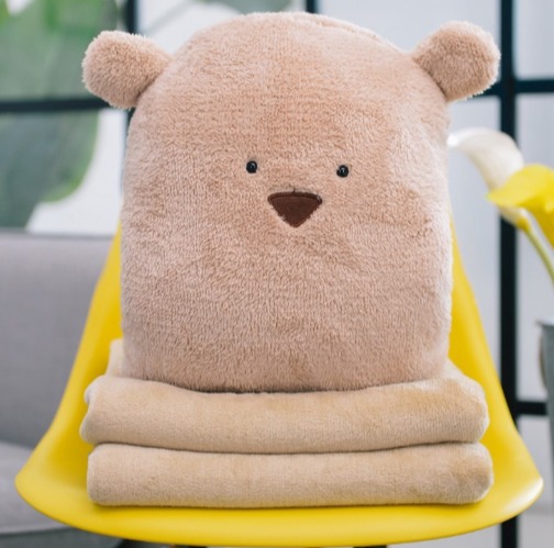 Bộ chăn gối văn phòng 3 trong 1 chú gấu con lông xù siêu mềm mịn (Nâu)