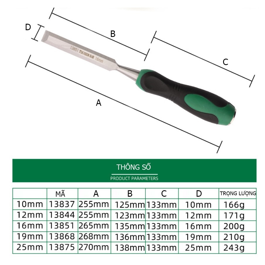 Hot-selling household goods Bộ 5 chiếc Đục gỗ bằng tay Dụng cụ đục gỗ cho thợ mộc bằng thép carbon - Chính hãng Tuosen
