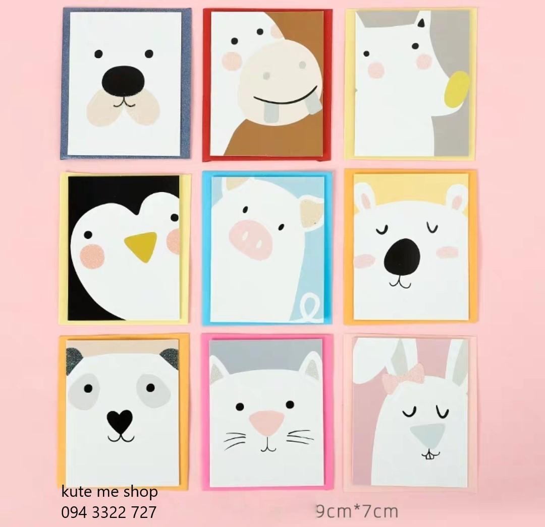 Thiệp Thiệp mini 2D hình thú đáng yêu - set 3 tấm
