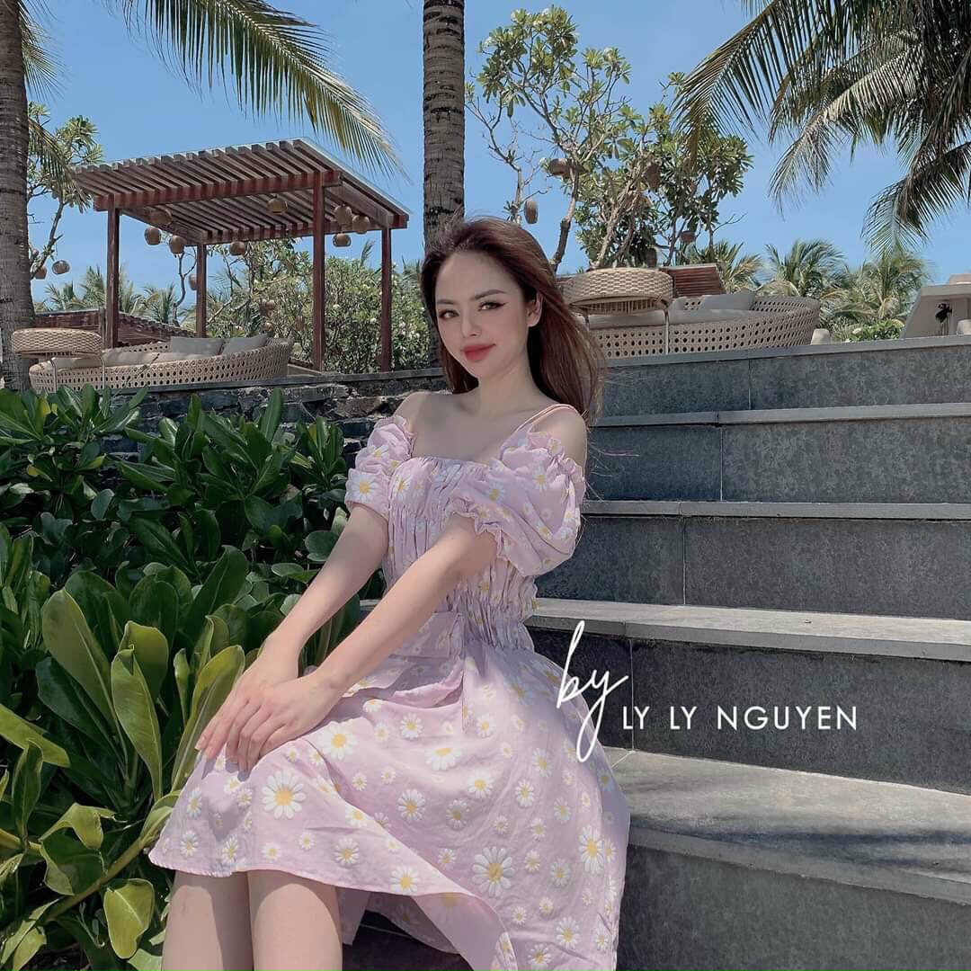 ĐẦM XÒE NỮ TRỄ VAI HOA CÚC CHÍT NGỰC CHÍT EO TÔN DÁNG CỰC XINH CHẤT VẢI VOAN LỤA MỀM MỊN BAY BỔNG THANH THOÁT SGR