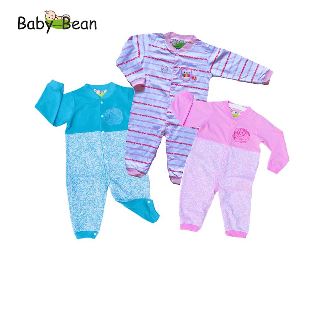 1 bộ bodysuit thun cotton tay dài quần dài bé sơ sinh gái babybean
