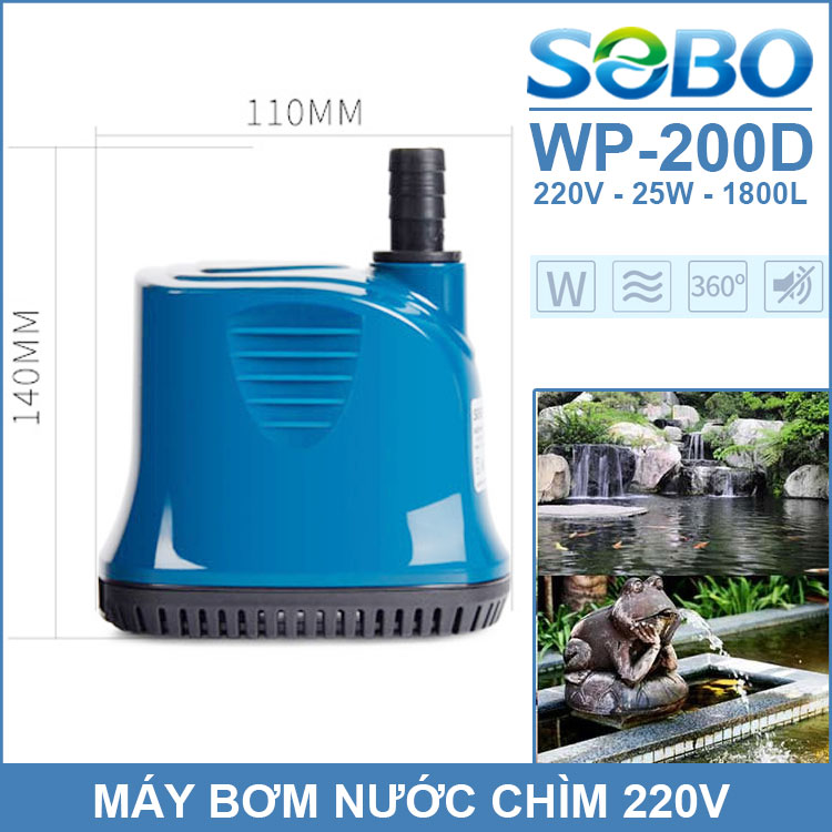 Máy bơm chìm hồ cá hòn non bộ 220v 25w 1800l sobo wp-200d