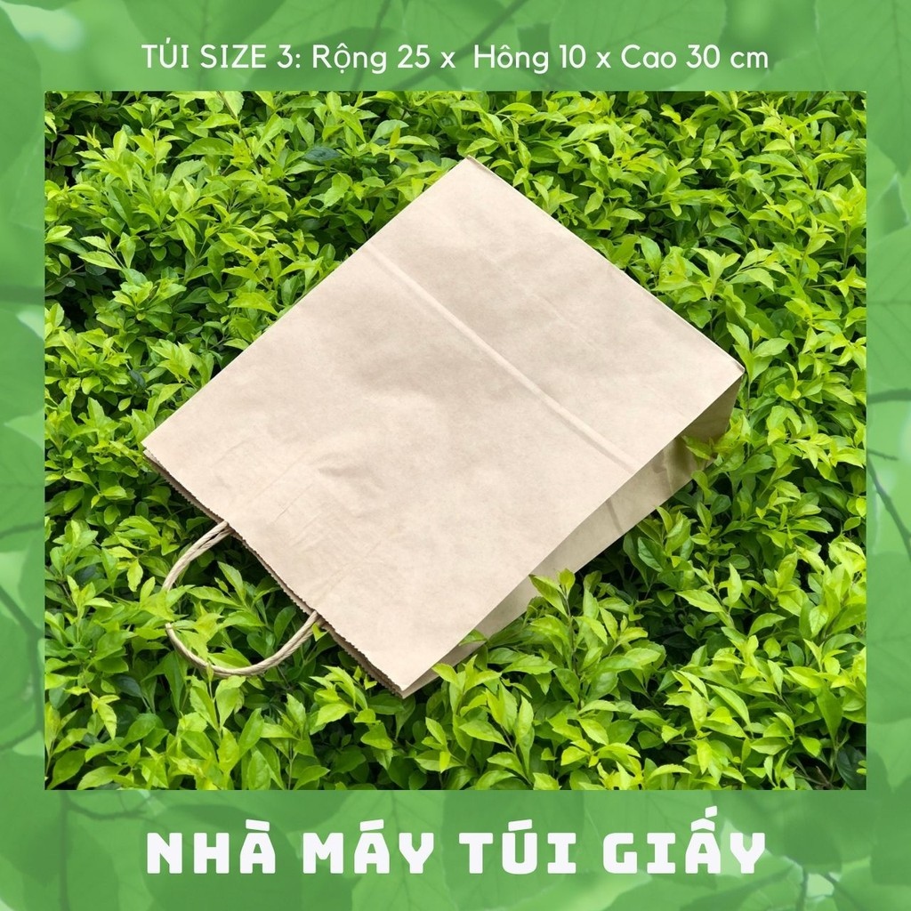 ☞❍ 100 Chiếc TÚI GIẤY XI MĂNG KRAFT MÀU NÂU Size 3: 25x10x30 cm CÓ QUAI
