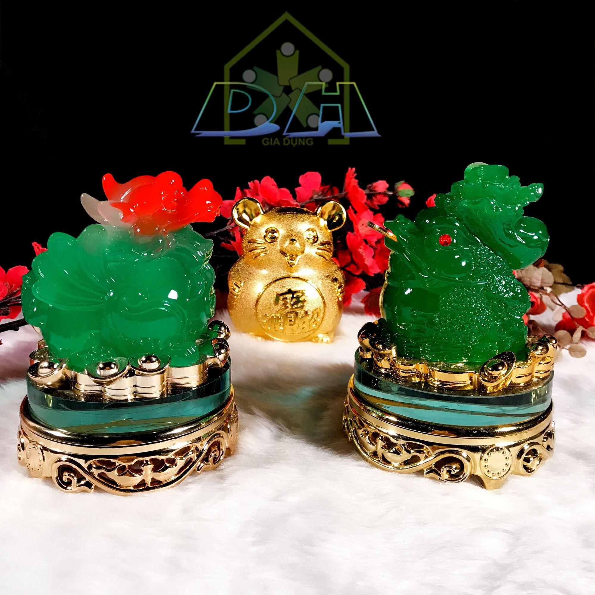 Combo tượng cóc ba chân ngậm tiền và tỳ hưu bột đá S1 (xanh)