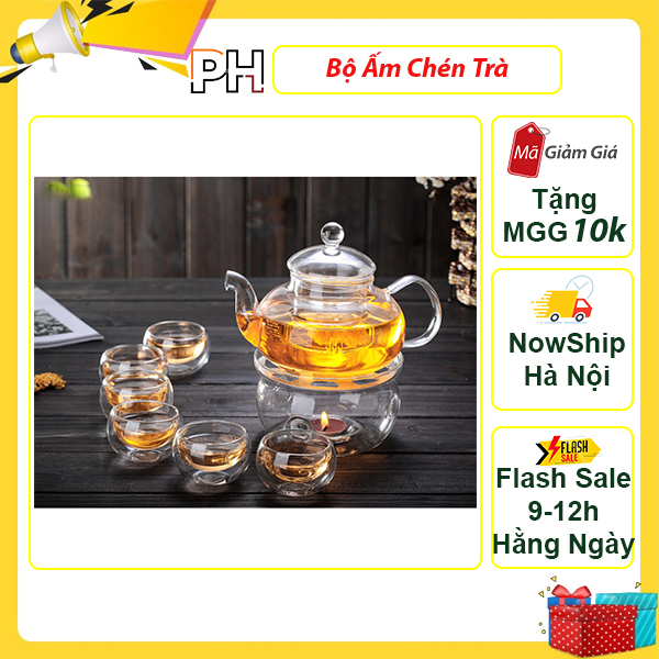 Bộ Ấm Trà Thủy Tinh AST658 Có Lõi Lọc Dung Tích 600ml Gồm 6 Ly Thủy Tinh Và Đế Châm Nến Chịu Nhiệt Thiết Kế Sang Trọng