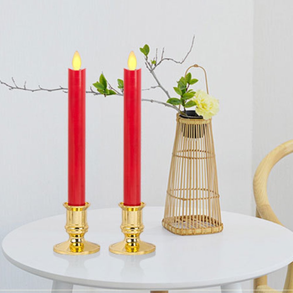 Bộ 2 nến điện tử kèm chân đế, để bàn thờ, trang trí bàn tiệc, chống cháy nổ, chất liệu nhựa ABS, chiều cao 27 cm