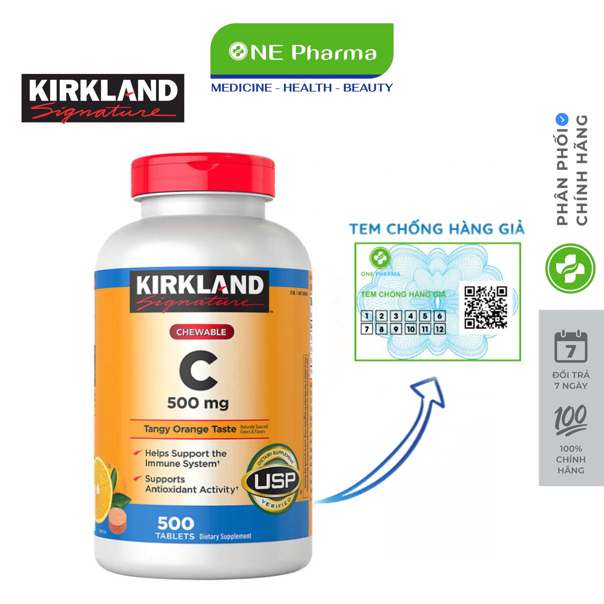 Viên Nhai Vitamin C Tăng Cường Hệ Miễn Dịch 500mg Kirkland Signature 500