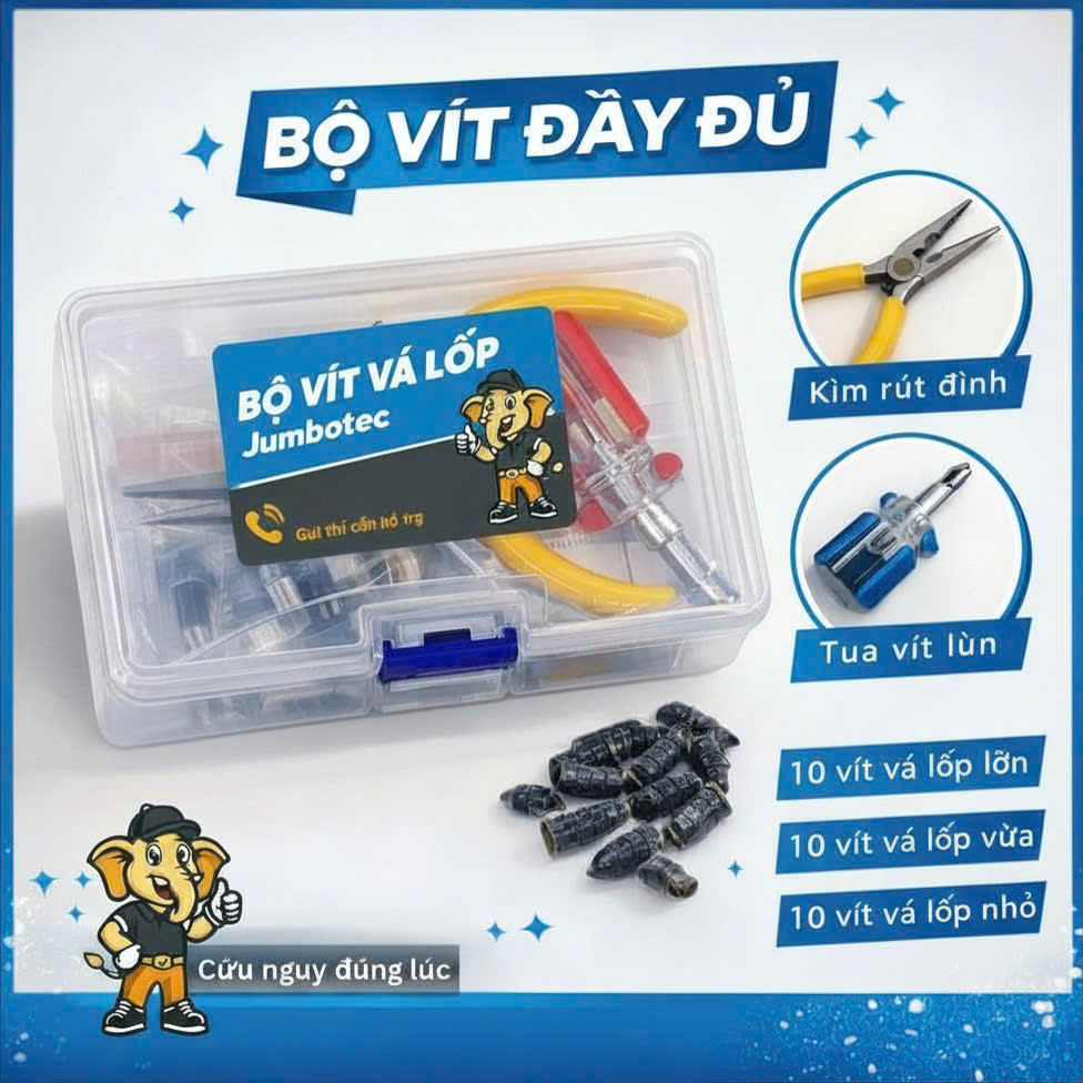 Vít Vá Lốp Khẩn Cấp Jumbotec: Vít Lõi Thép Bọc Cao Su - Vá Nhanh Ô Tô, Xe Máy - Không Cần Tháo Lốp