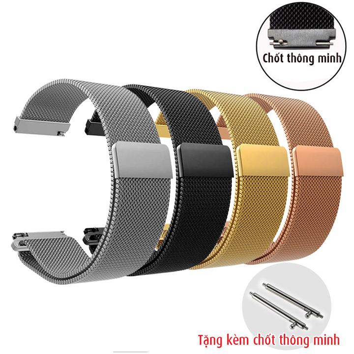 Dây đồng hồ size 18mm, 20mm, 22mm, 24mm, lưới thép khóa nam châm hít, tặng kèm cặp chốt thông minh D1706