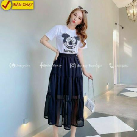 Chân váy vôn chữ A dáng dài qua gối mẫu mới nhất