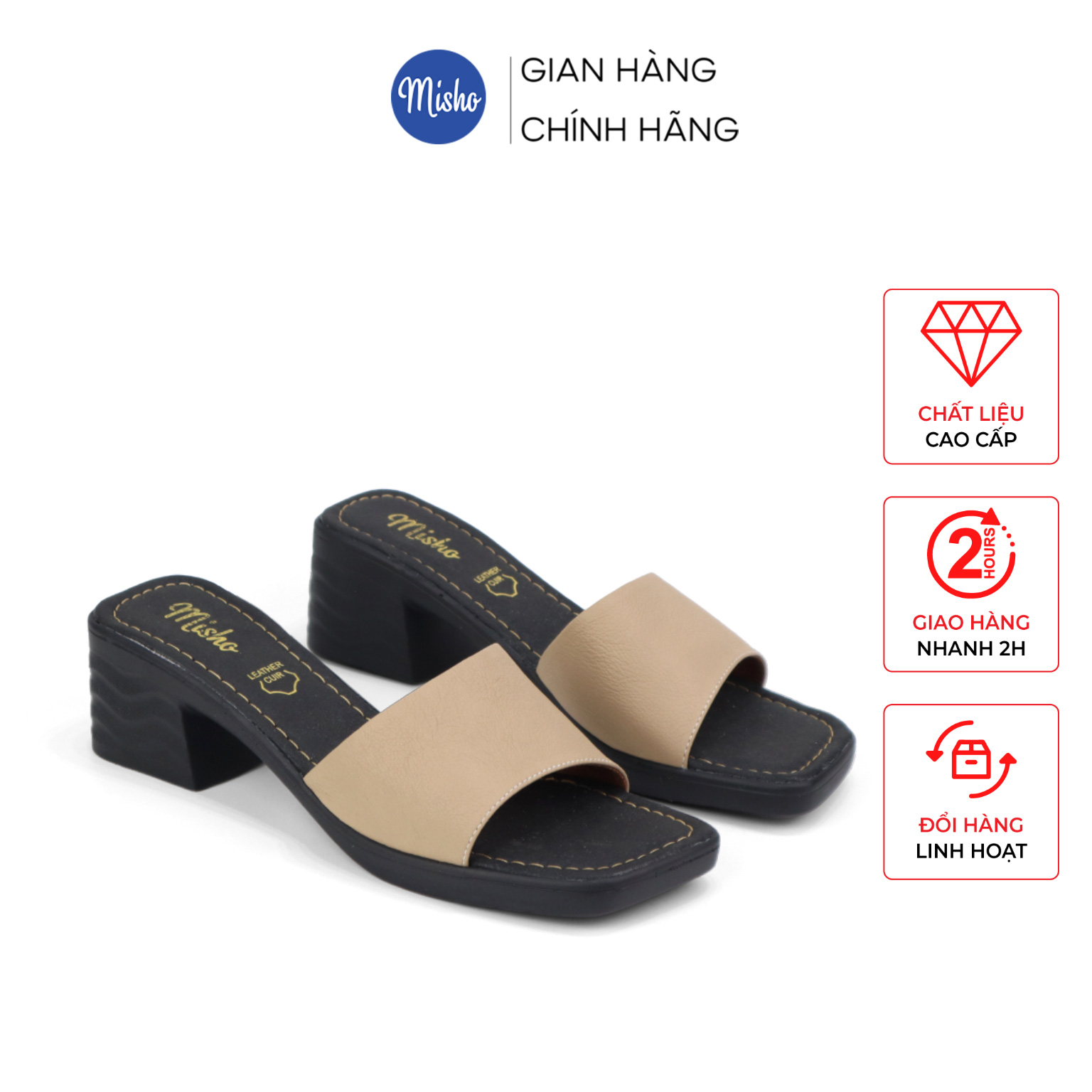 Guốc nữ da thật êm mềm đế siêu nhẹ quai ngang basic gót cao 5cm dạo phố đi biển Cillie 1095