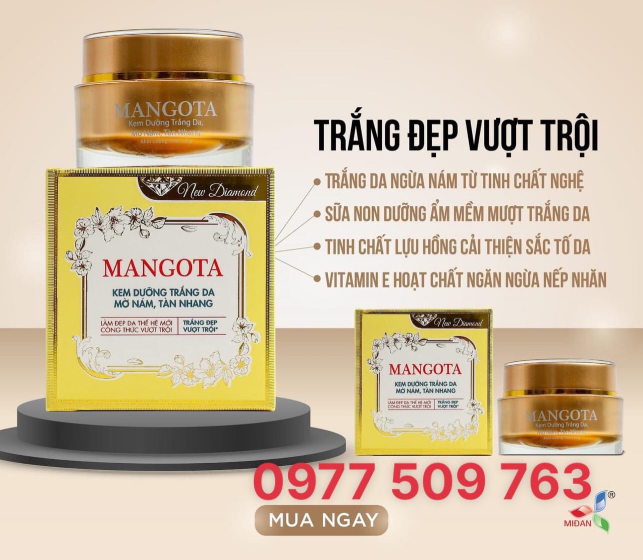 Chính hãng - Kem Mangota Bạch Ngọc Liên Mờ Nám Tàn Nhang Dưỡng Trắng Da 18gr