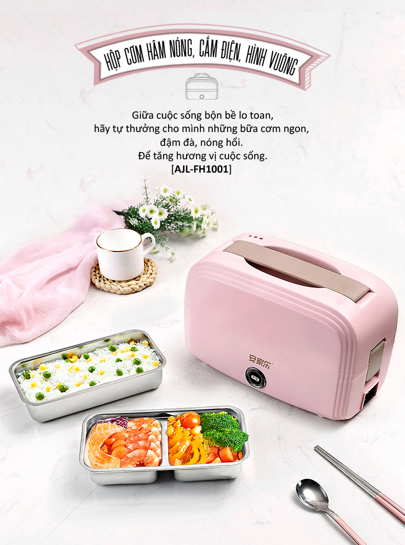 HỘP CƠM HÂM NÓNG, NẤU CHÍN 2 TẦNG 3 NGĂN