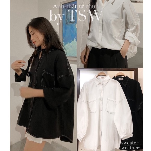 Áo sơ mi nữ chỉ nổi tay dài trẻ trung cá tính