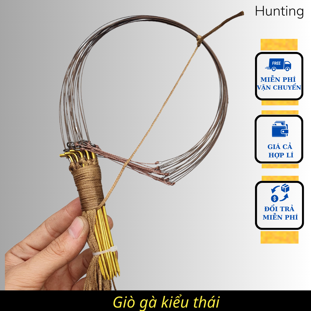 Giò bẫy gà rừng, giò thái chân đồng khoan 3 lỗ, cáp se 4 màu tàng hình, khoen thép đúc siêu nhạy, 2023