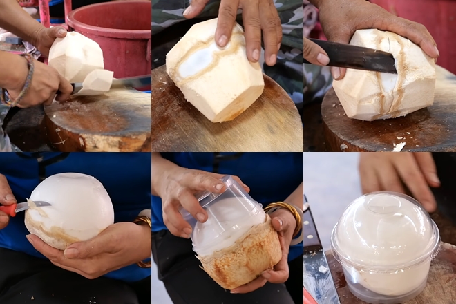 Dao lấy dừa non bằng sừng trâu kiểu thái lan