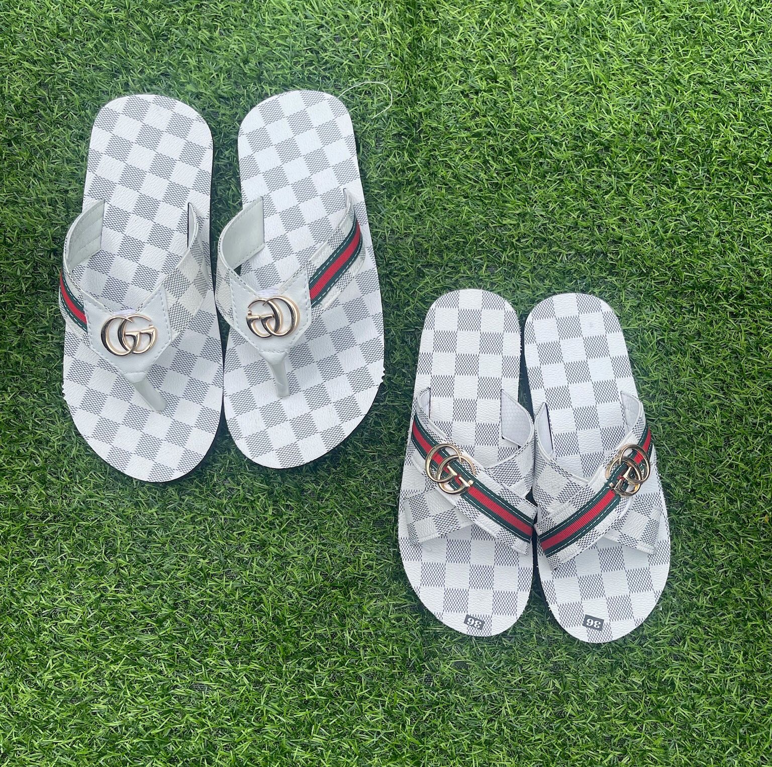 Dép cặp nam nữ đế ca rô trắng quai phối dù size 35 đến 43 size khác ib chọn