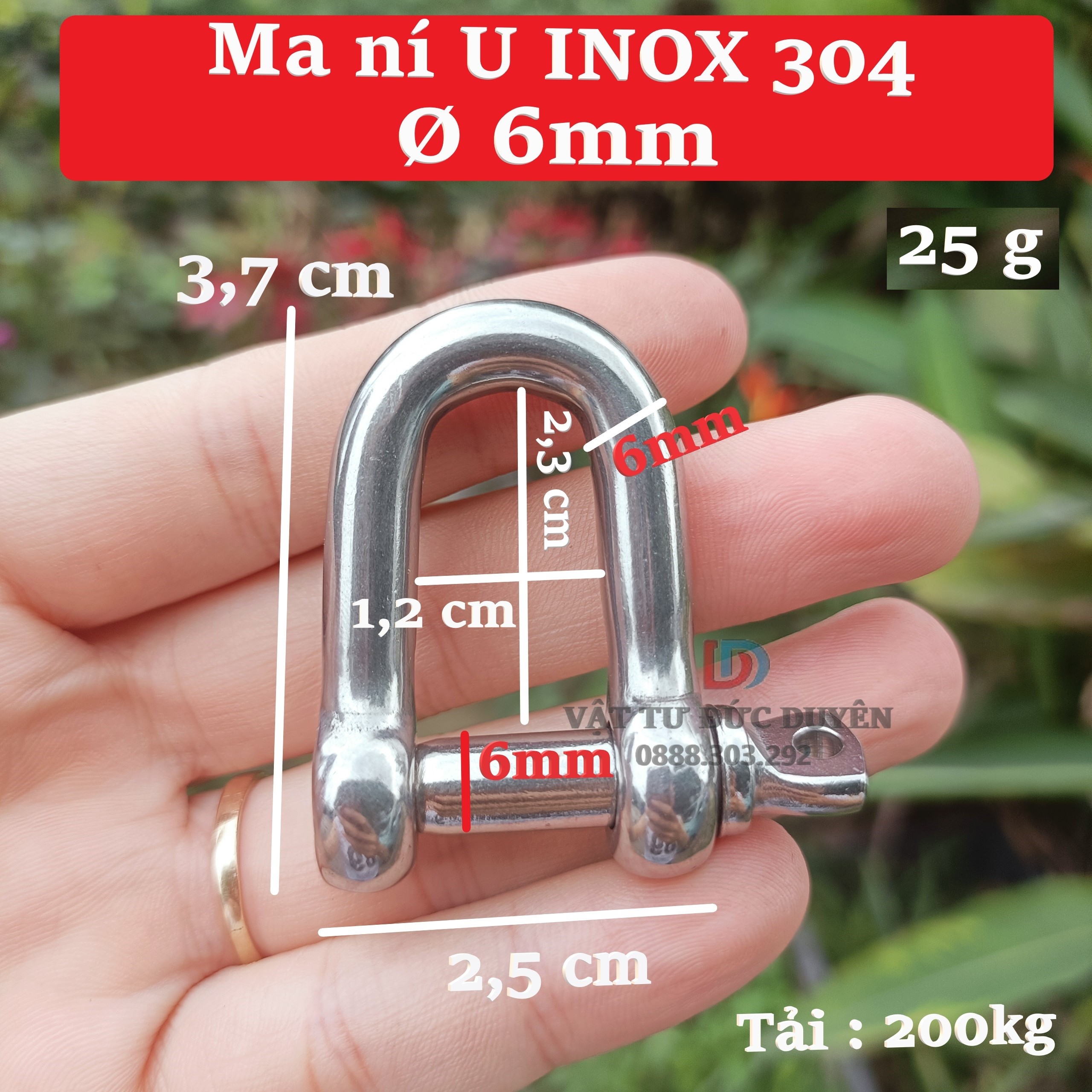 Ma ní chữ U Inox 304 [ Ø 6mm ] - Tải trọng 200 kg - Không han rỉ, sáng bóng
