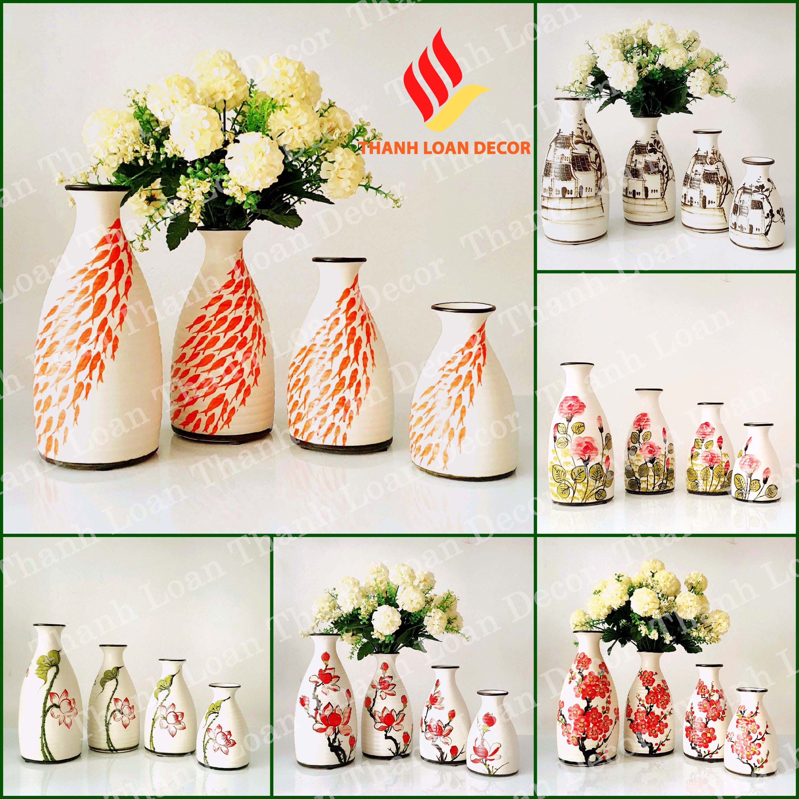 Lọ hoa gốm sứ Bát Tràng cao cấp - Nhiều mẫu - Bình hoa trang trí decor - Hàng thủ công vẽ tay
