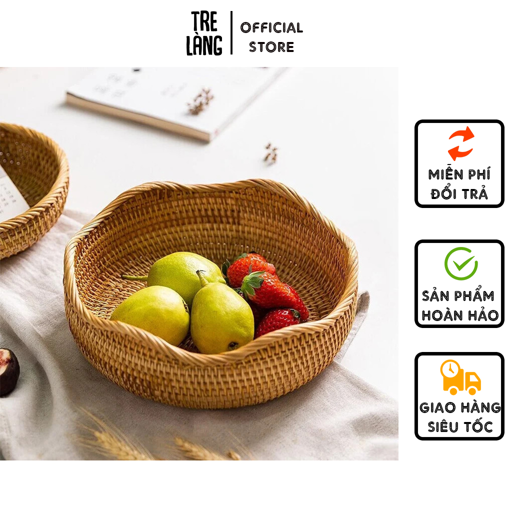 Rổ mây tre đan cao cấp đựng đồ khô, trái cây, bánh kẹo hạt - Rattan basket tray | Tre Làng