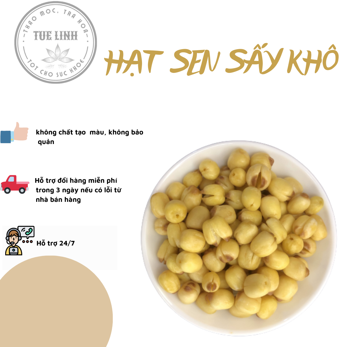Hạt sen sấy khô giòn gói từ 100g - 1000g