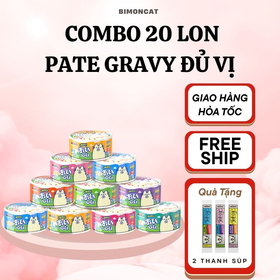 [COMBO 20 LON] Pate Mèo Neeka Lon 85g Dạng Sốt Thịt, Pate Neeka Cho Mèo Dạng Gravy Mix 8 vị